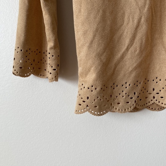 NWT Vintage Faux Suede Button Up Long Sleeve Shirt Brown Tan - Picture 3 of 6